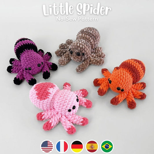 3-in-1 No-Sew Spider Plushies Crochet Pattern Bundle – PDF (5 Languages)