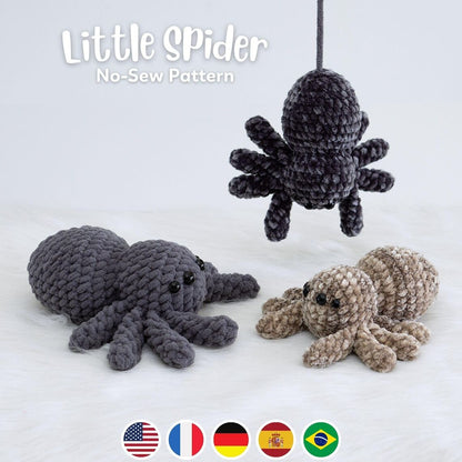 3-in-1 No-Sew Spider Plushies Crochet Pattern Bundle – PDF (5 Languages)